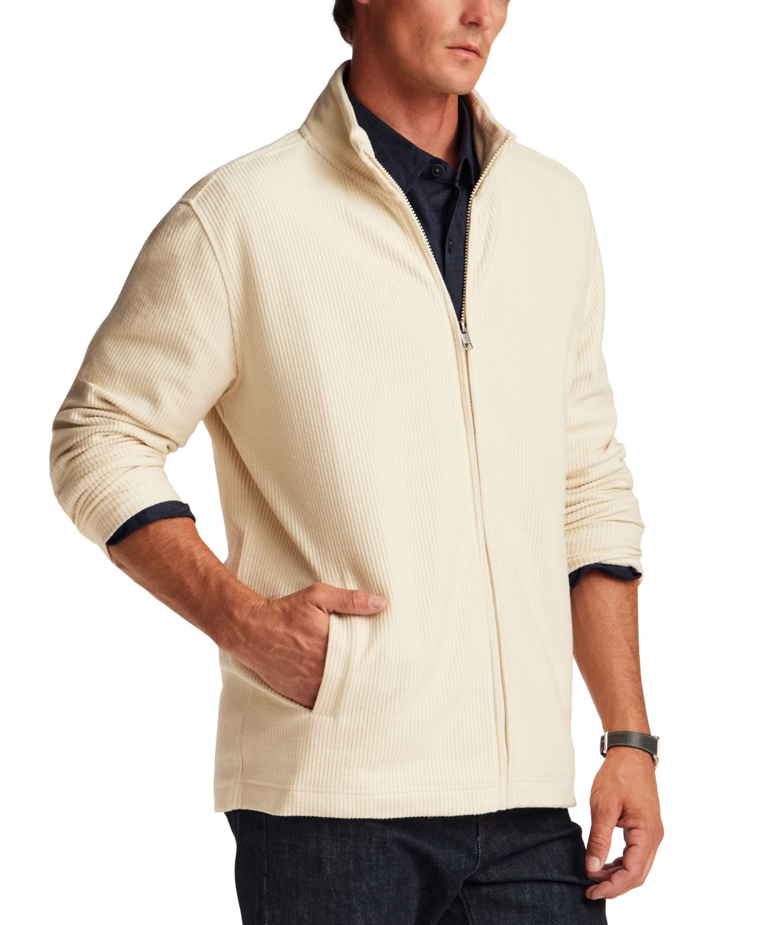 Men's Knit Corded Full-Zip Sweater