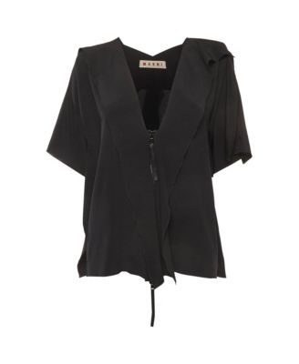 Women's Ruffled Silk Zip-Front Top