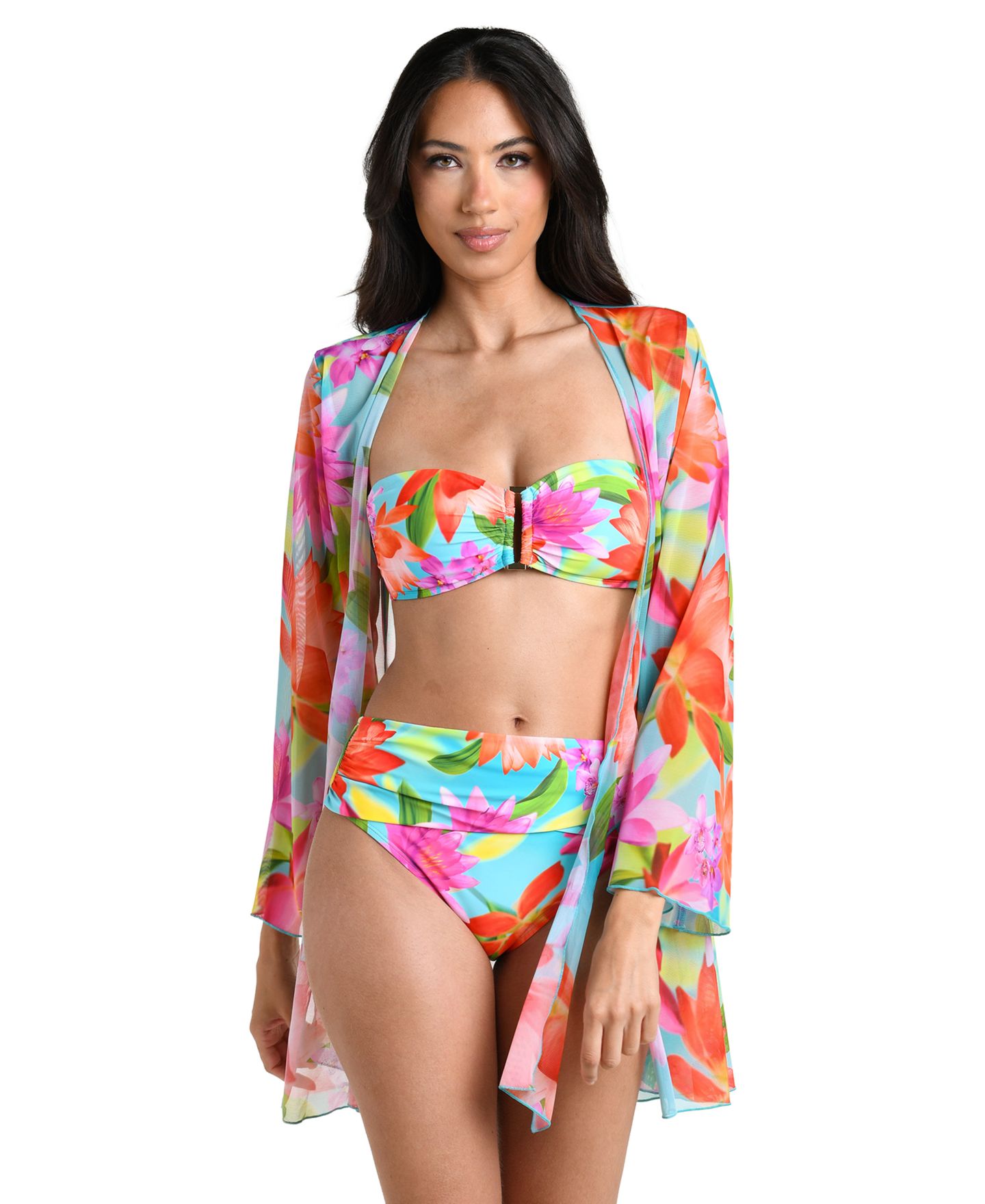 Женское платье La Blanca Sunset Botanica Tie-Front Swim Cover-Up Kimono, цвет: Розовый разноцветный — фото 4