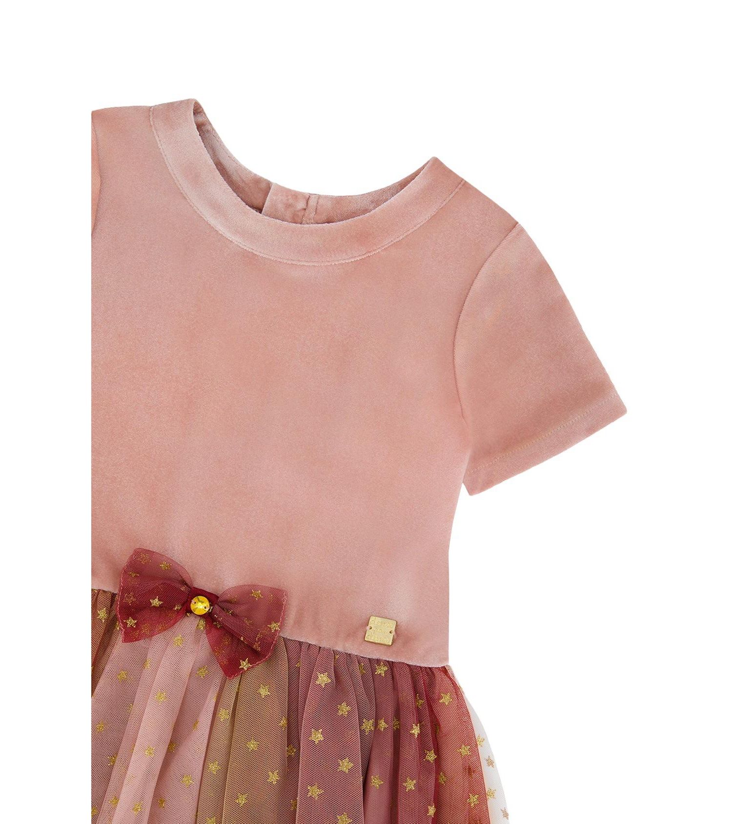 Little and Big Girl (6-14) Bi-Material Dress with Gradient Print Skirt