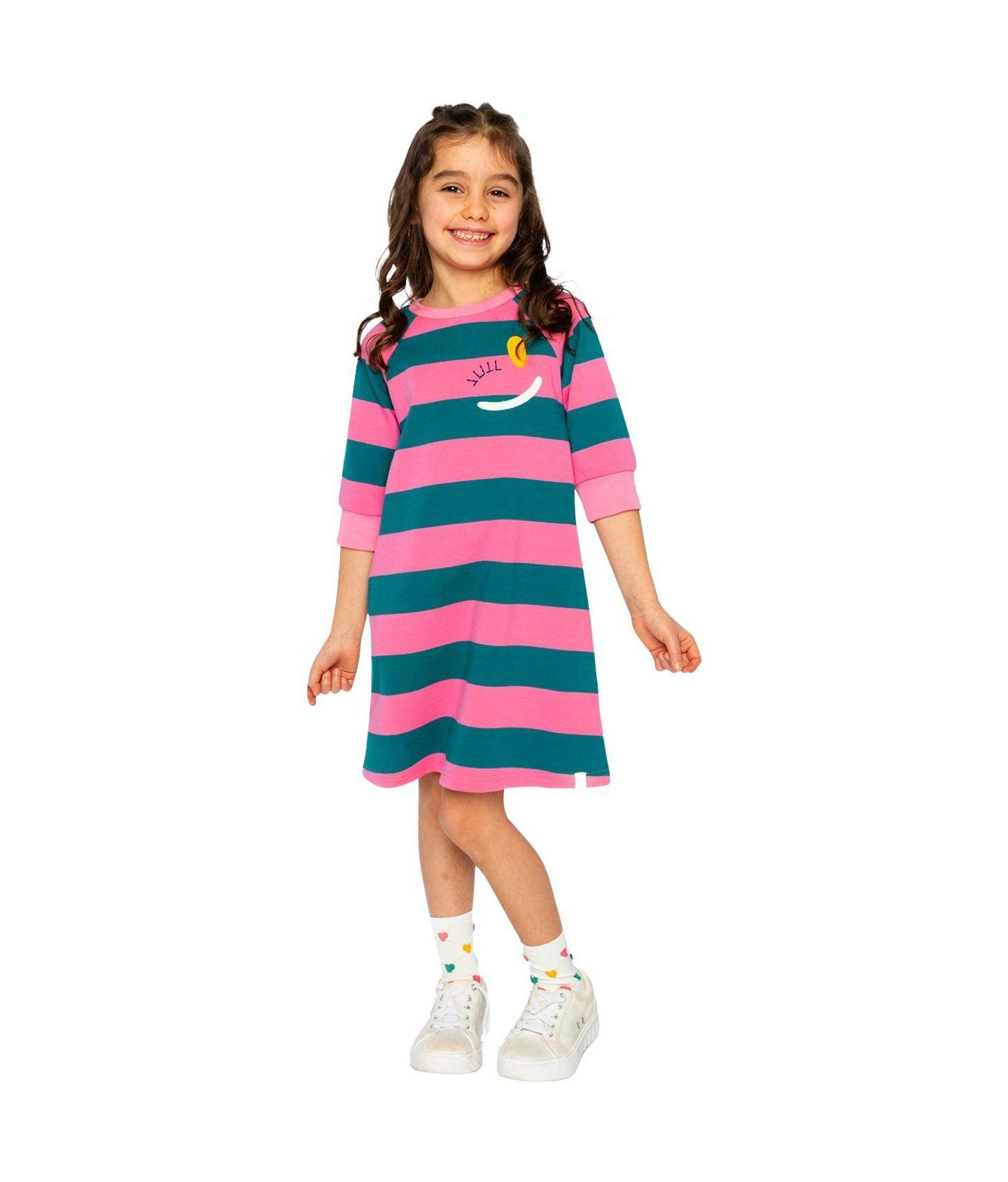 Платье Deux par Deux Engineer Stripe Dress для девочек, цвет: Розовый / Зелёный — фото 3