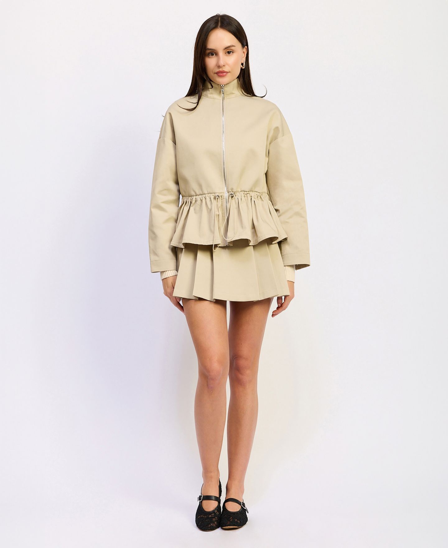 Женская куртка En Saison Annie Zipper Front Collared, цвет: Бежевый тёмно-синий — фото 2