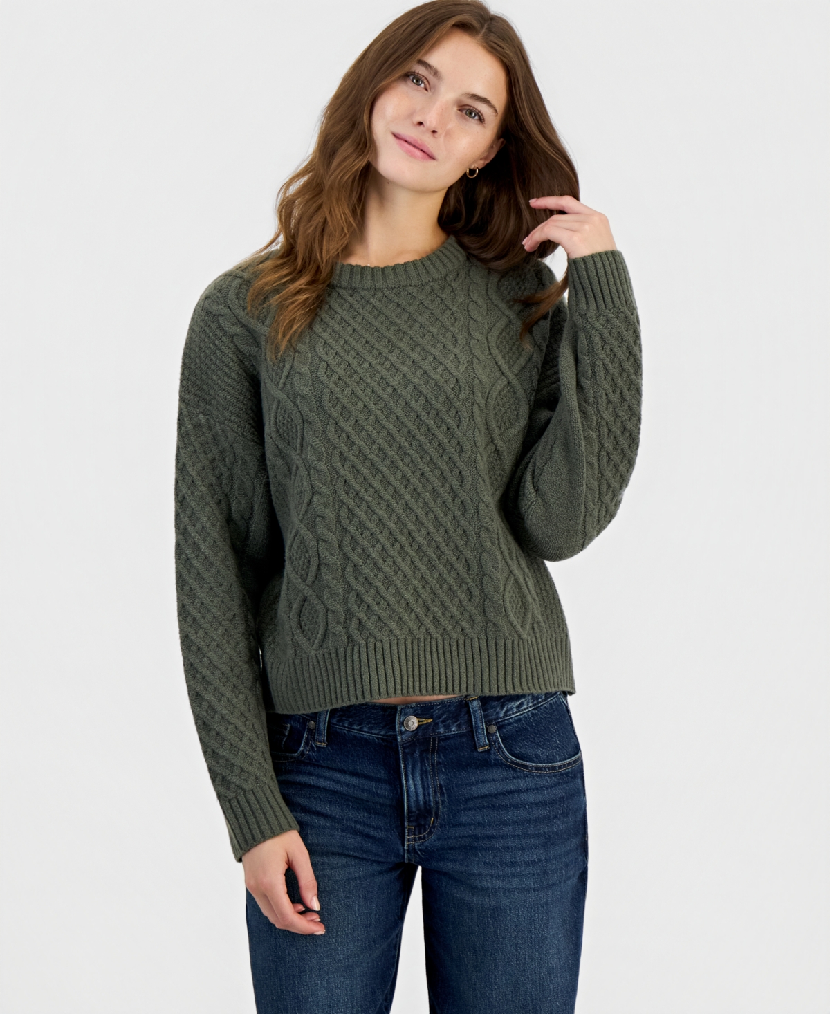 Hooked Up by Iot Juniors' Cable-Knit Crew Neck Pullover