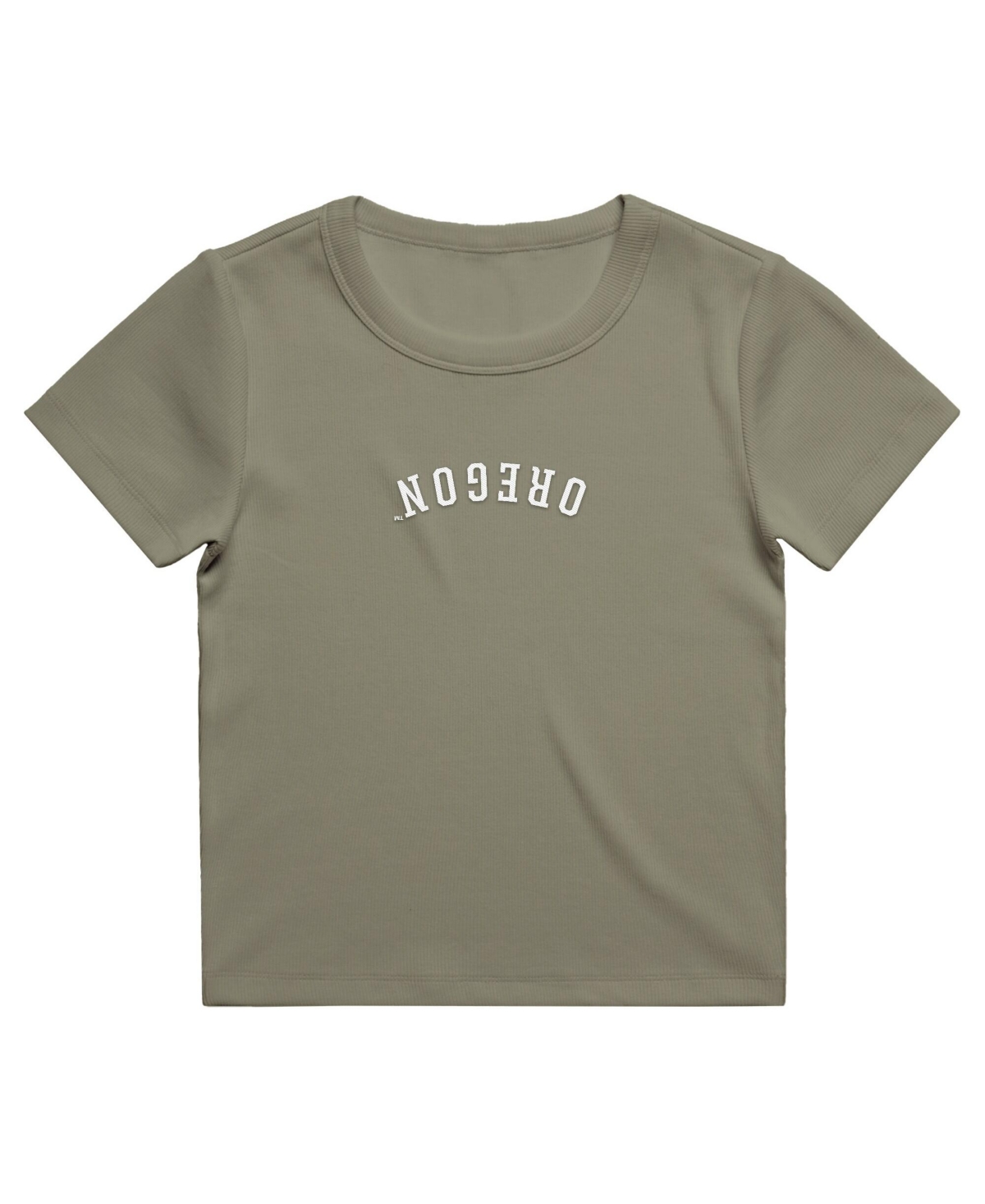 Uscape Apparel Women's Green Oregon Ducks Upside Down Embroidery Ribbed Cropped T-Shirt