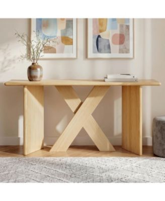 60" Sofa Console Table, with X Frame, Rounded Tabletop Edges, Minimalist Modern Display Shelf, for Entryway, Living Room or Hallway