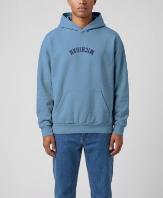 Men's Light Blue Michigan Wolverines Upside Down Embroidered Vintage Heavyweight Hoodie