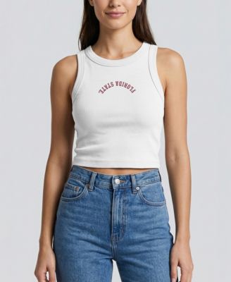 Women's White Florida State Seminoles Upside Down Embroidery Ribbed Cropped Tank Top