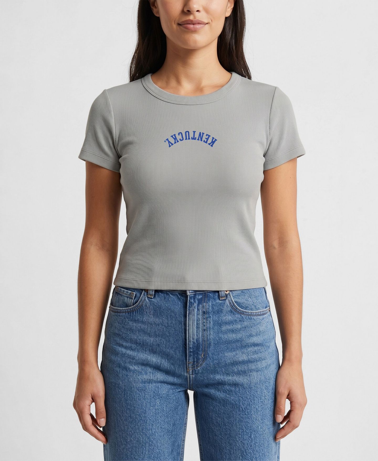 Женская футболка Uscape Apparel Gray Kentucky Wildcats Upside Down Embroidery Ribbed Cropped — фото 1