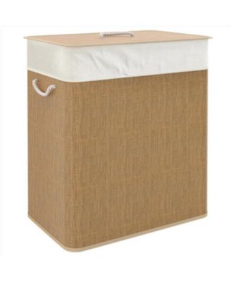 Divided Bamboo Laundry Hamper with Lid - 2-Section Foldable Clothes Basket