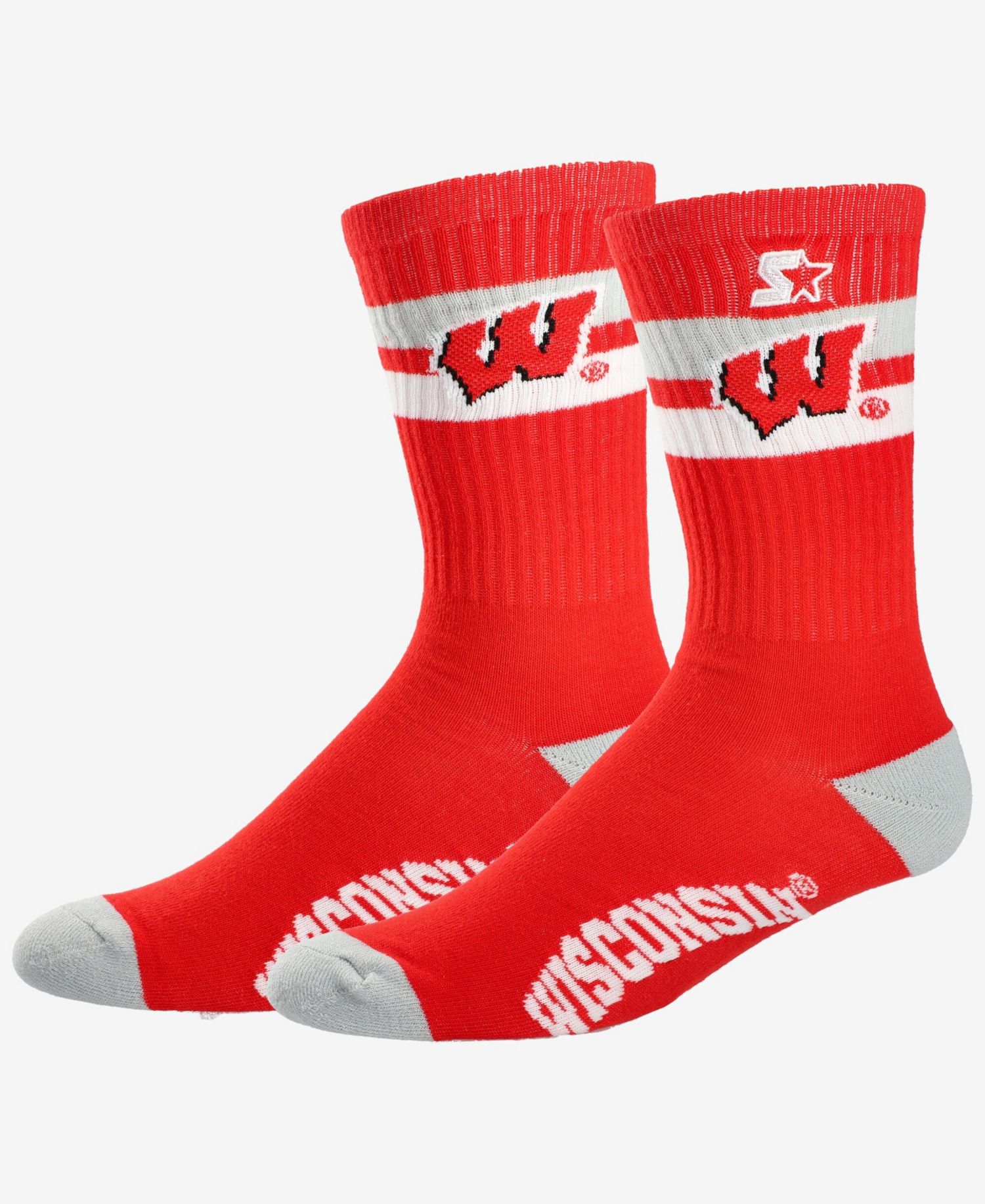Men's and Women's Wisconsin Badgers Team Color Two-Stripe Crew Socks