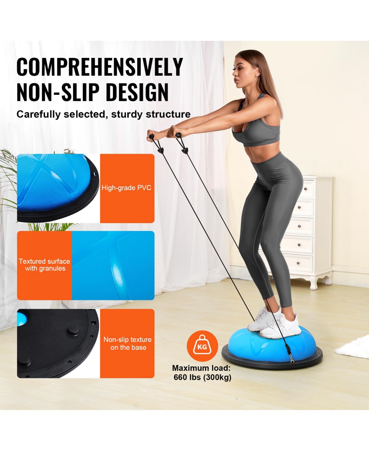 Vevor Half Exercise Ball Trainer Yoga Balance Stability Ball Resistance Band