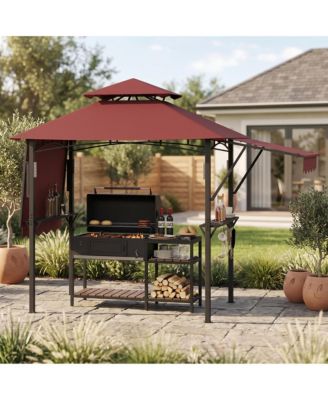Heavy Duty 8x5 FT BBQ Grill Gazebo with Arched Roof, Double Folding Doors and Iron Frame for Outdoor Cooking, Lawn, Garden