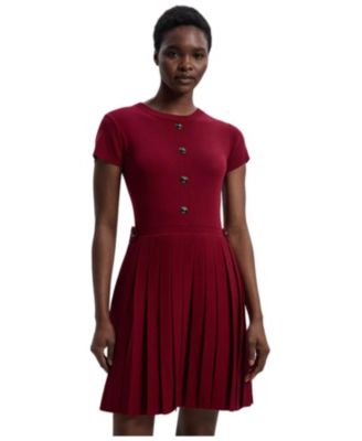 Women's Viscose Tab Pleated Knit Mini Dress
