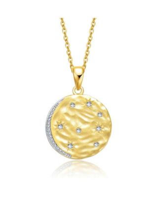14K Gold Plated Sparkling CZ Crescent Pendant Necklace