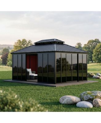 12 x 16 FT Metal Roof Gazebo House with Aluminum Alloy and Steel Frame and Acrylic Panels for Backyard, Patio