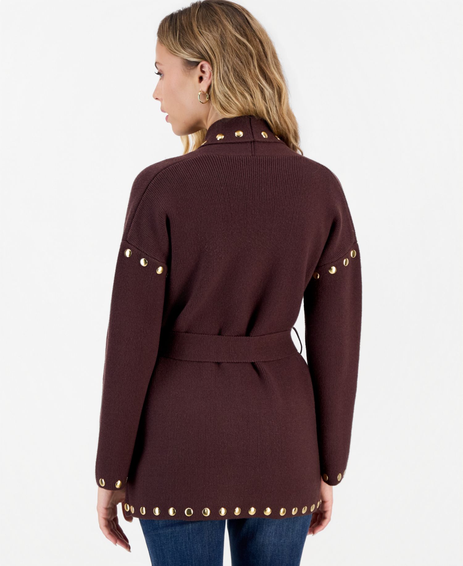 Petite Studded Belted Cardigan