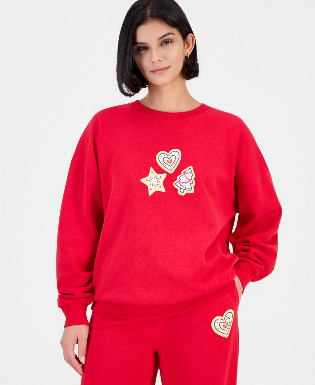 Rebel Veil Juniors' Xmas Cookie Fleece Crewneck Sweatshirt