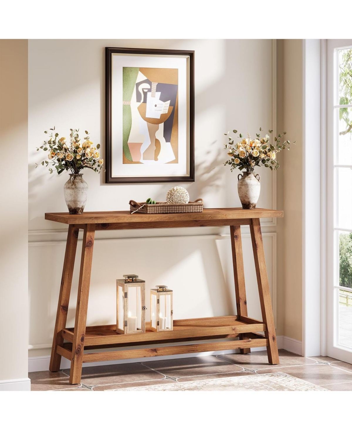 Tribesigns 41.3" Farmhouse Console Table, Solid Wood Entryway Table with Storage Shelf
