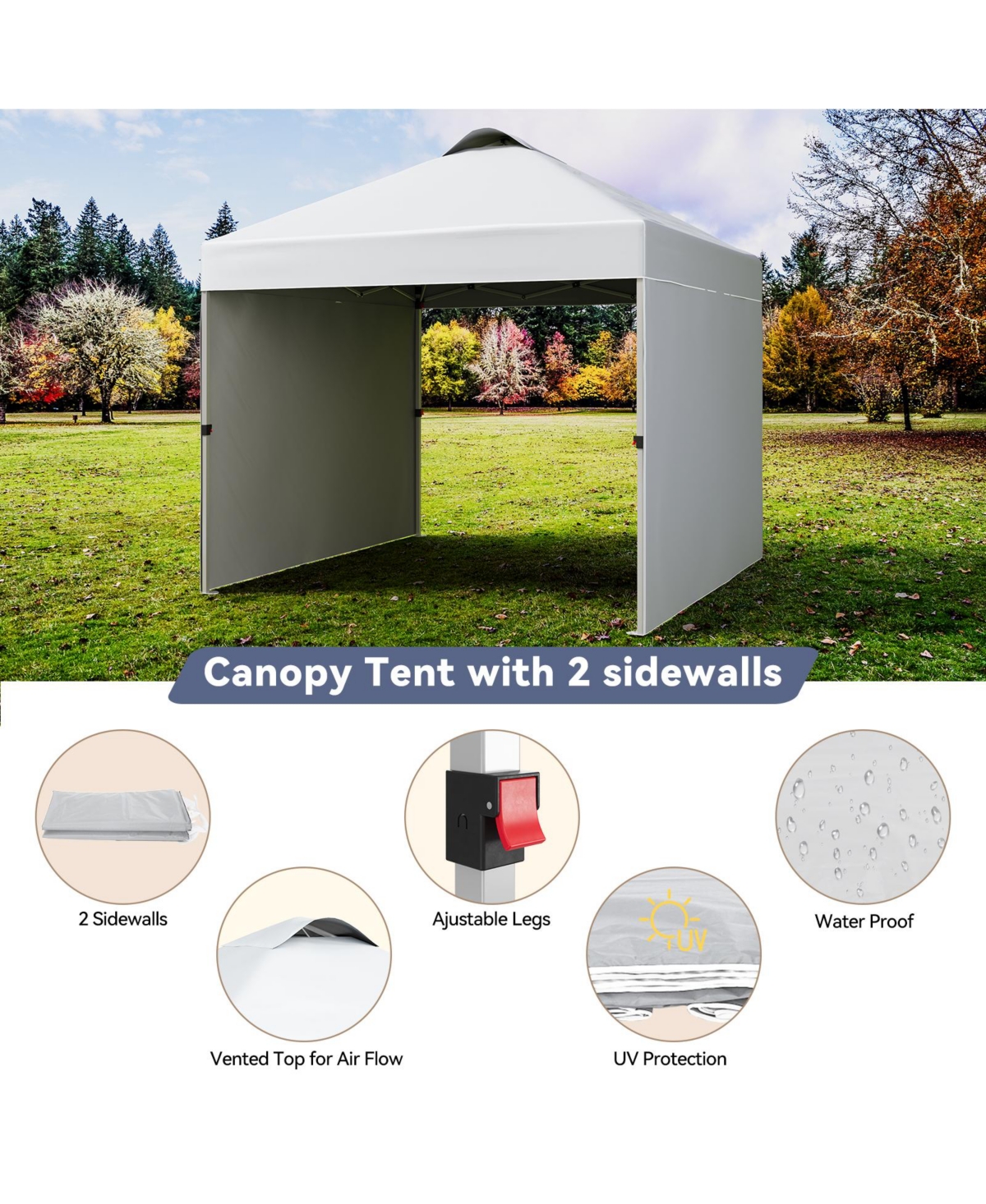 Homfan Pop-Up Canopy Tent, Fabric Gazebo with Double-Sided Walls