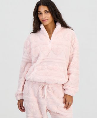 Juniors' Heart-Embossed Sherpa Quarter-Zip Pullover