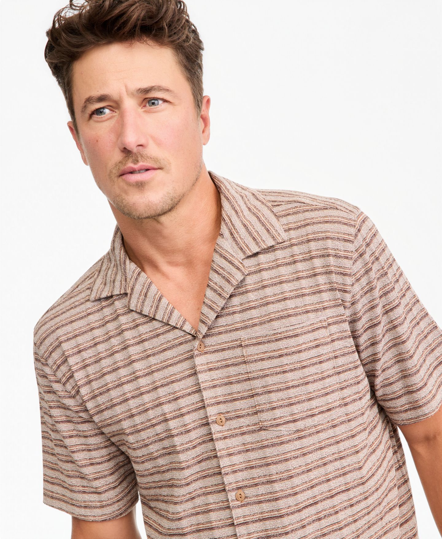 Мужская рубашка Sun + Stone Short-Sleeve Stripe Texture Pocket Camp, цвет: Коричневый — фото 3