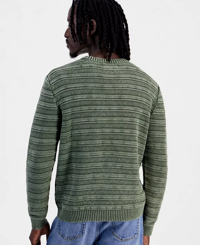 Men's Acid-Washed Textured Stripe Long-Sleeve Sweater - thumbnail 9