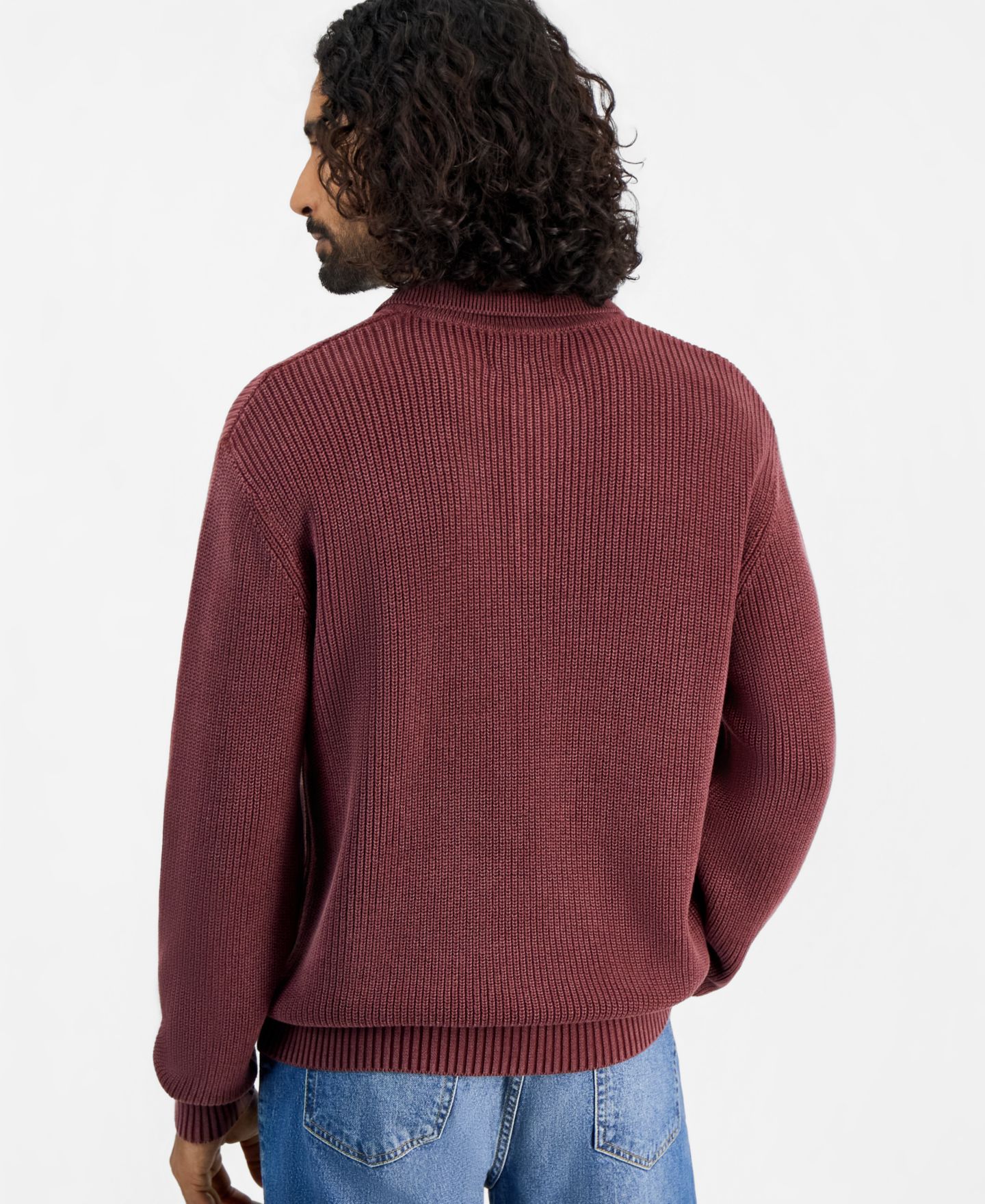Мужской свитер Sun + Stone Acid-Washed Long-Sleeve Cotton Polo Sweater, цвет: Вишнёвый красное дерево — фото 2