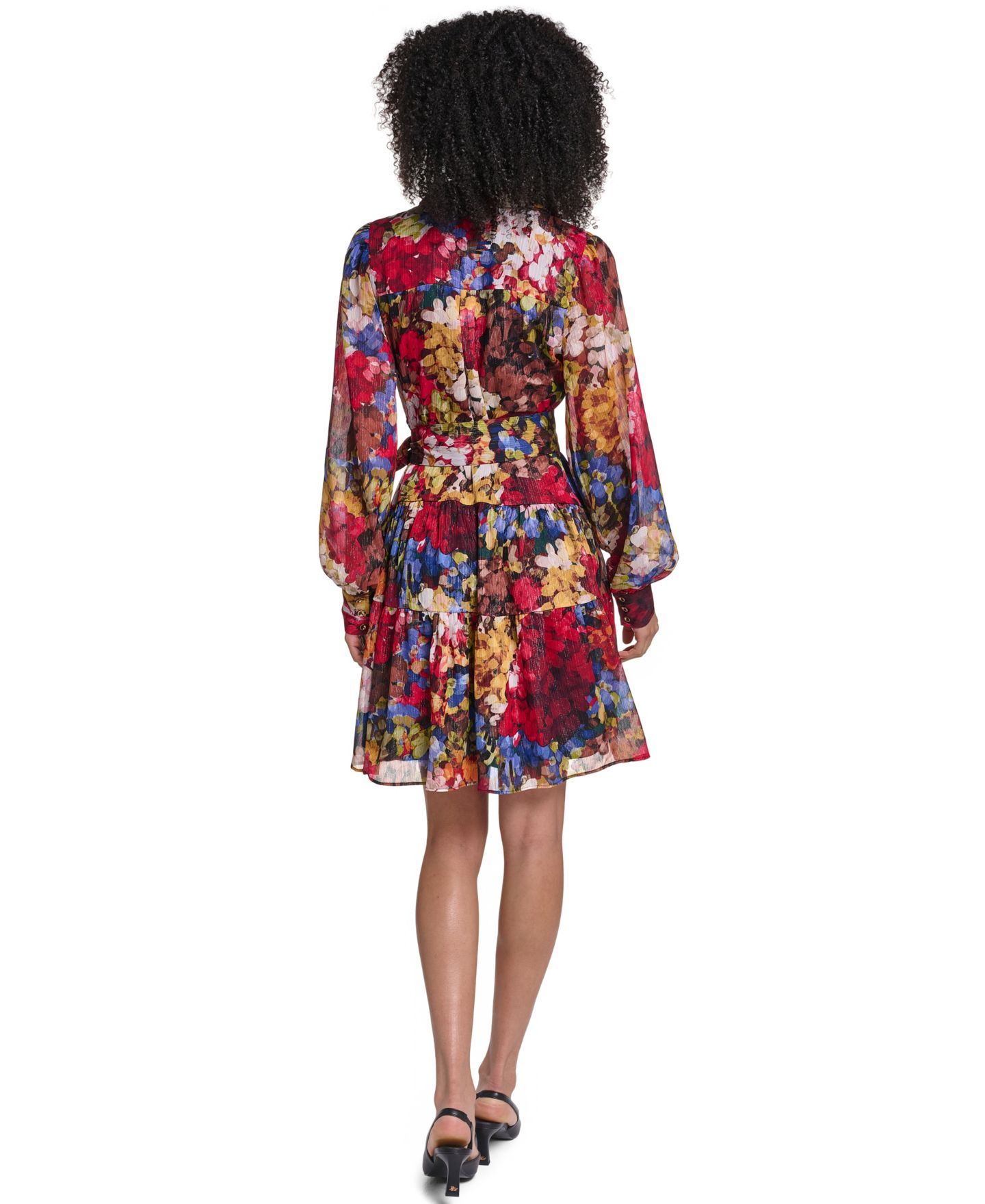 Женское платье KARL LAGERFELD PARIS Printed Metallic Chiffon Shirtdress, цвет: Разноцветный — фото 5