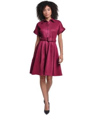 Women's Faux Suede Belted Shirtdress