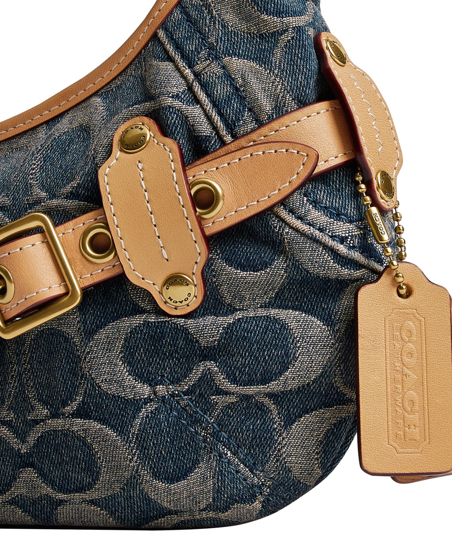 Женская сумка COACH Belted Ergo Small Signature Denim Shoulder Handbag 26, цвет: Латунный / Джинсовый — фото 7