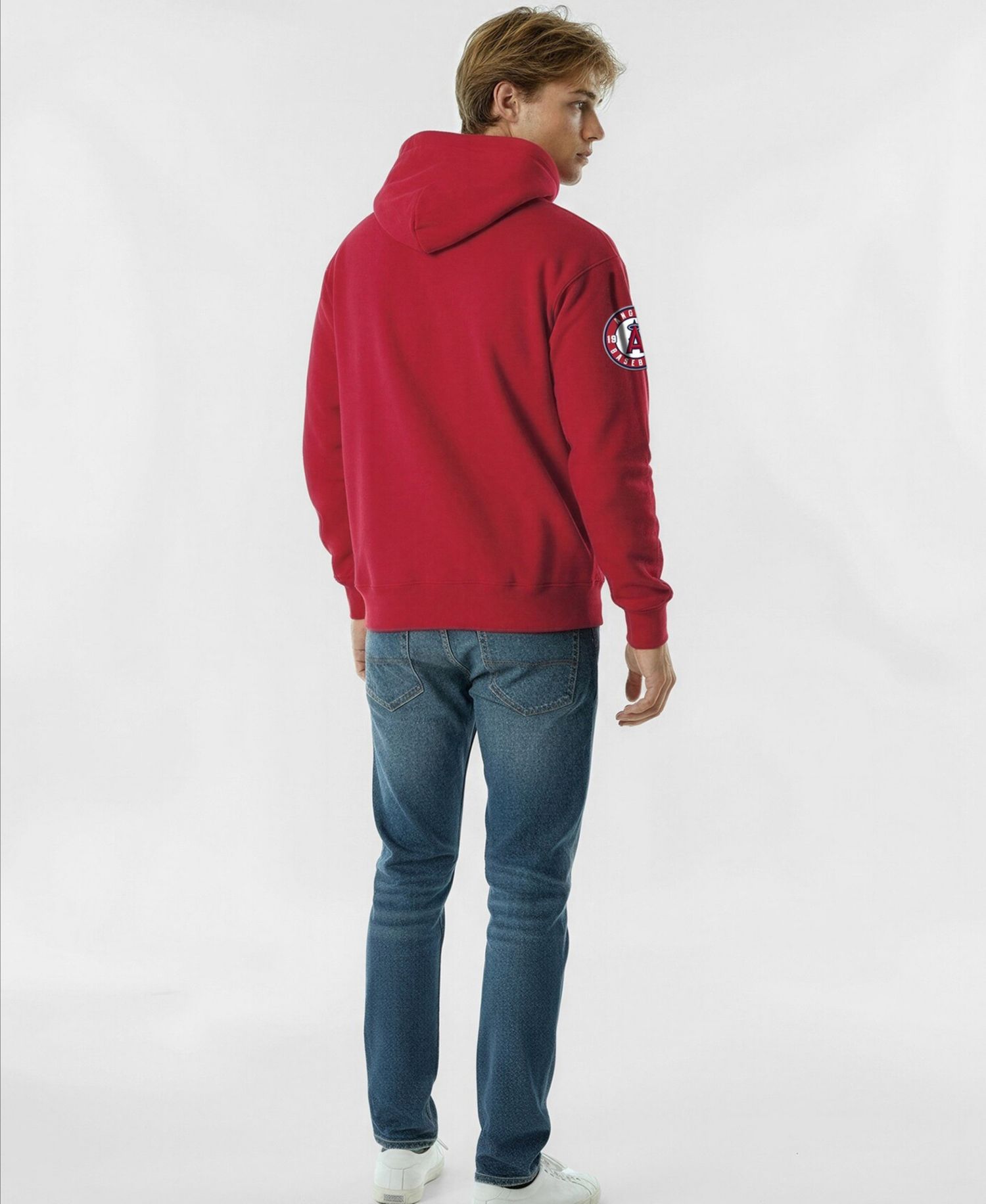 Men's Red Los Angeles Angels Reverse Weave Chenille Hoodie