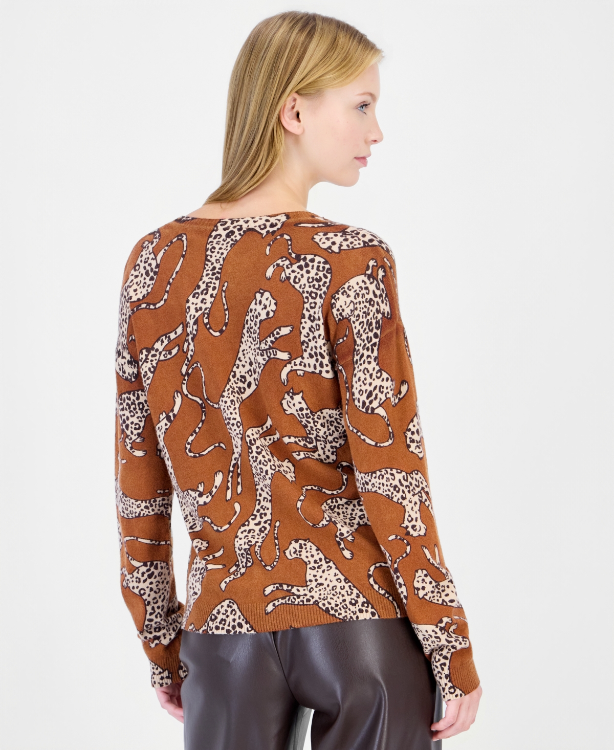 T Tahari Women's Long-Sleeve Leopard-Print Sweater