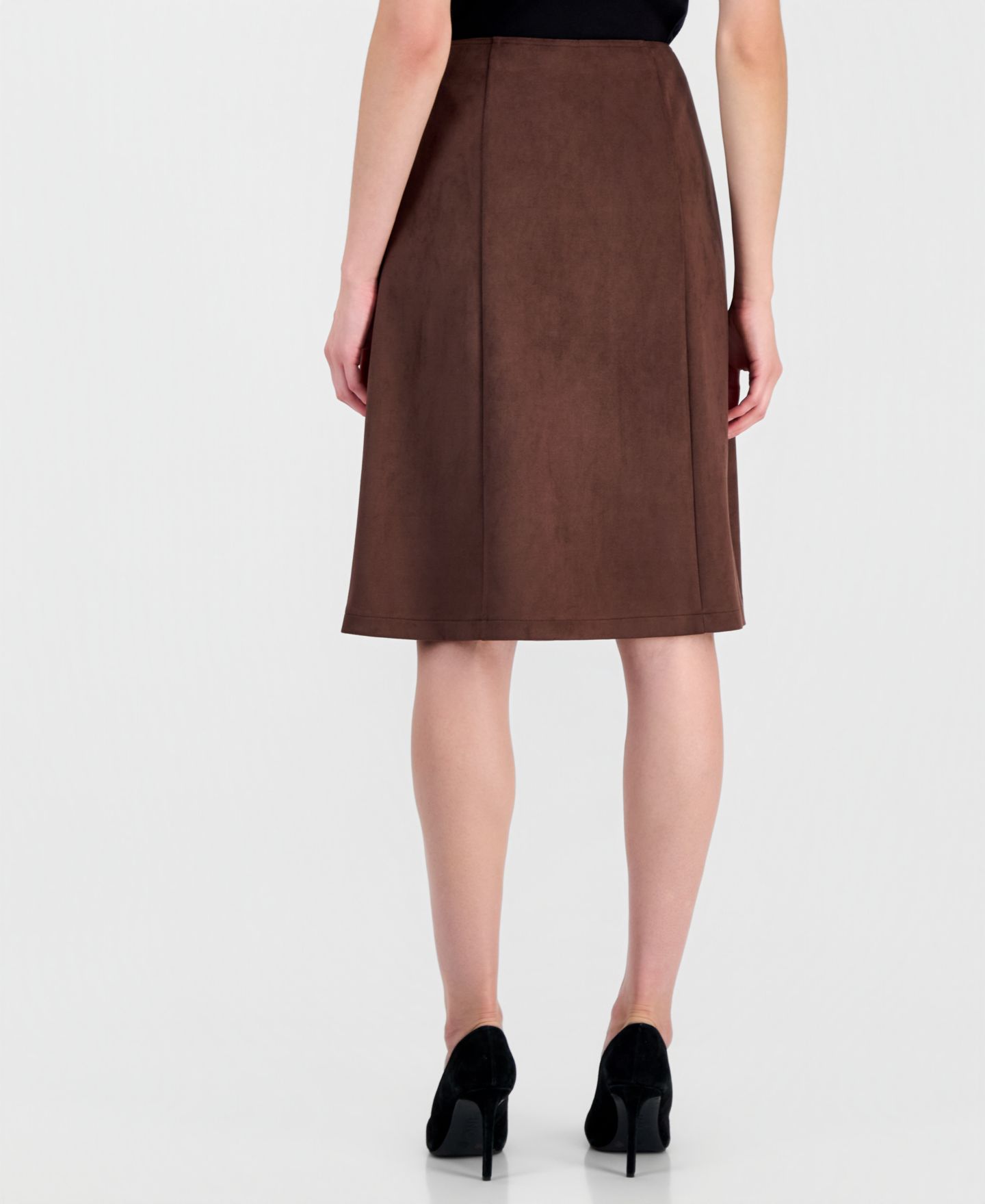 Женская юбка T Tahari High-Waisted Midi A-Line Faux Suede, цвет: Насыщенный мокко — фото 4
