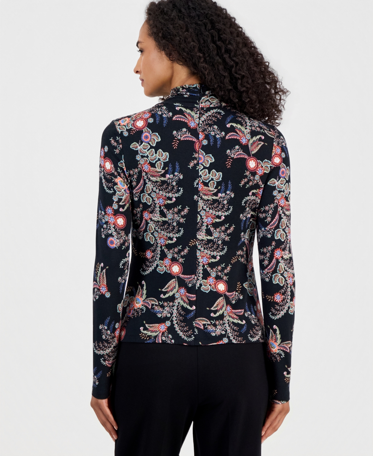 T Tahari Women's Long-Sleeve Paisley Draped-Neck Blouse