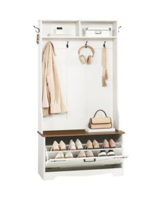Entryway Organizer with Coat Rack, Shoe Storage and Flip-Top Drawers