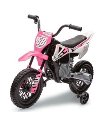 12V Kids Electric Dirt Bike - Dual 25W Motors, Twist Grip Throttle, Training Wheels, Spring Suspension, Ride On Toy for Ages 3