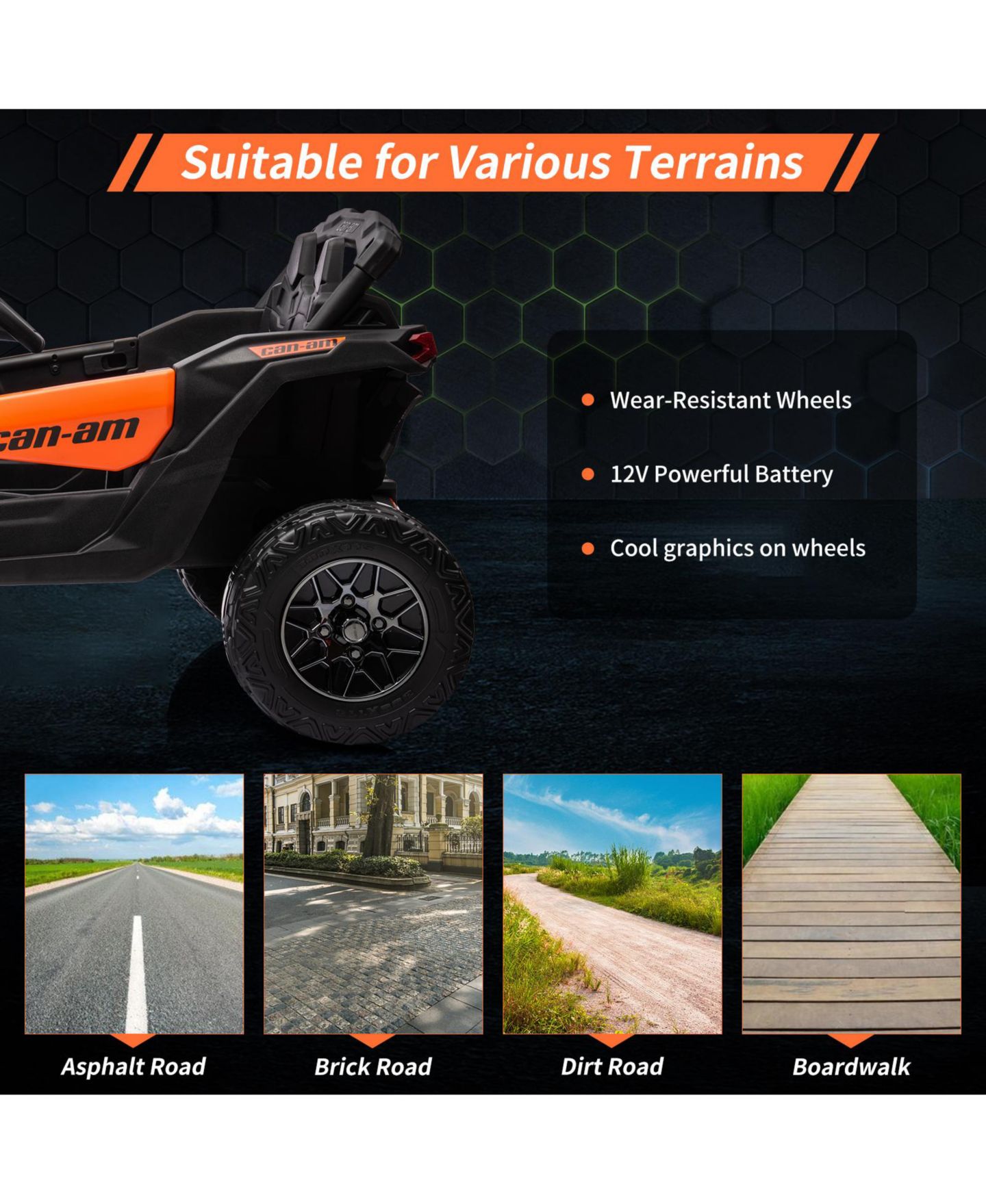 Детская игрушка homfan Licensed All-Terrain Electric Ride-On UTV, Off-Road Toy Car with Remote Control, Large Seat, LED Lights, Fun for Boys and Girls — фото 5