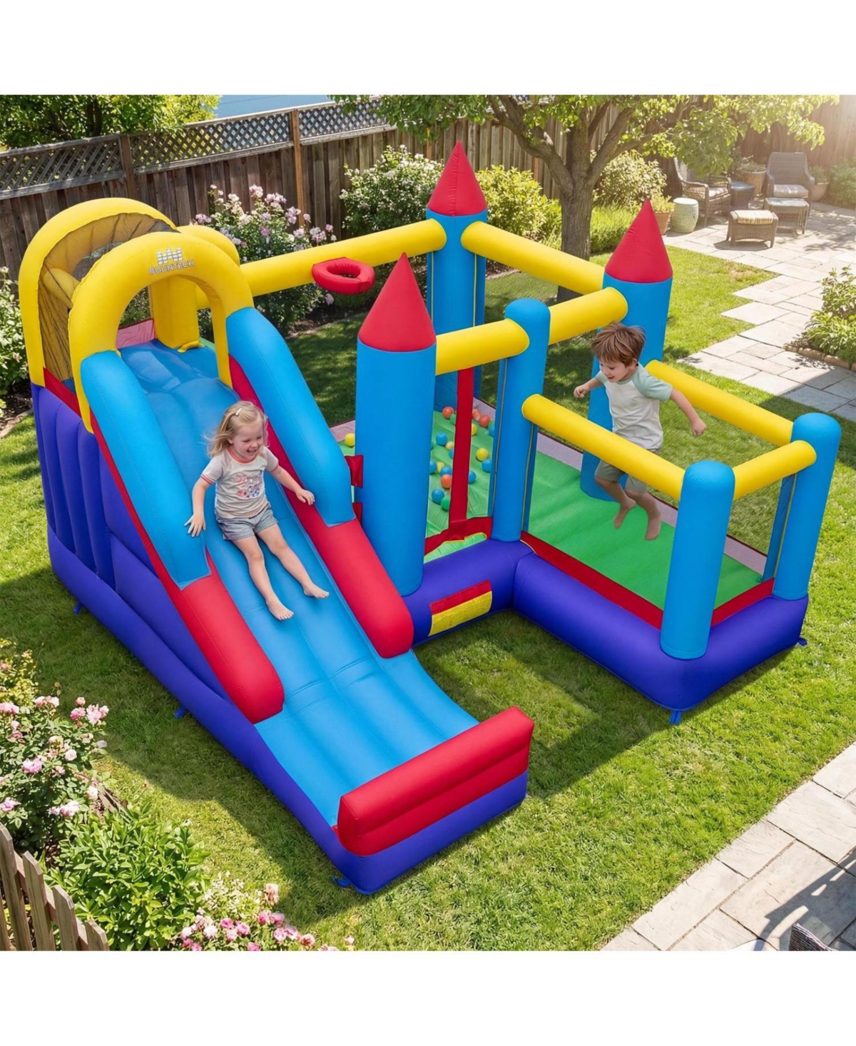 Slickblue Kids Inflatable Bounce House with Slide, Play Area and Included 680W Blower