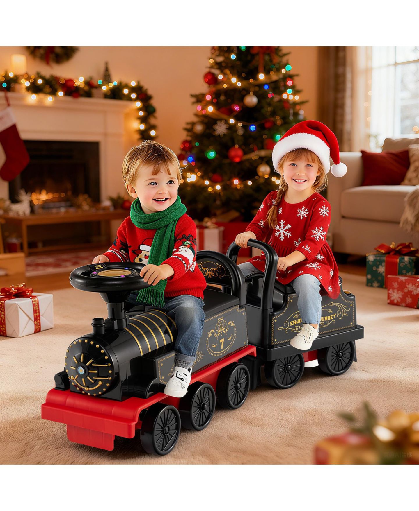 Детская игрушка Slickblue Ride On Train 2-Seater 6V with LED Lights, Ages 18+ Months, цвет: Чёрный — фото 2