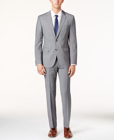 Hugo Boss Medium Gray Check Extra Slim-Fit Suit - Suits & Suit ...