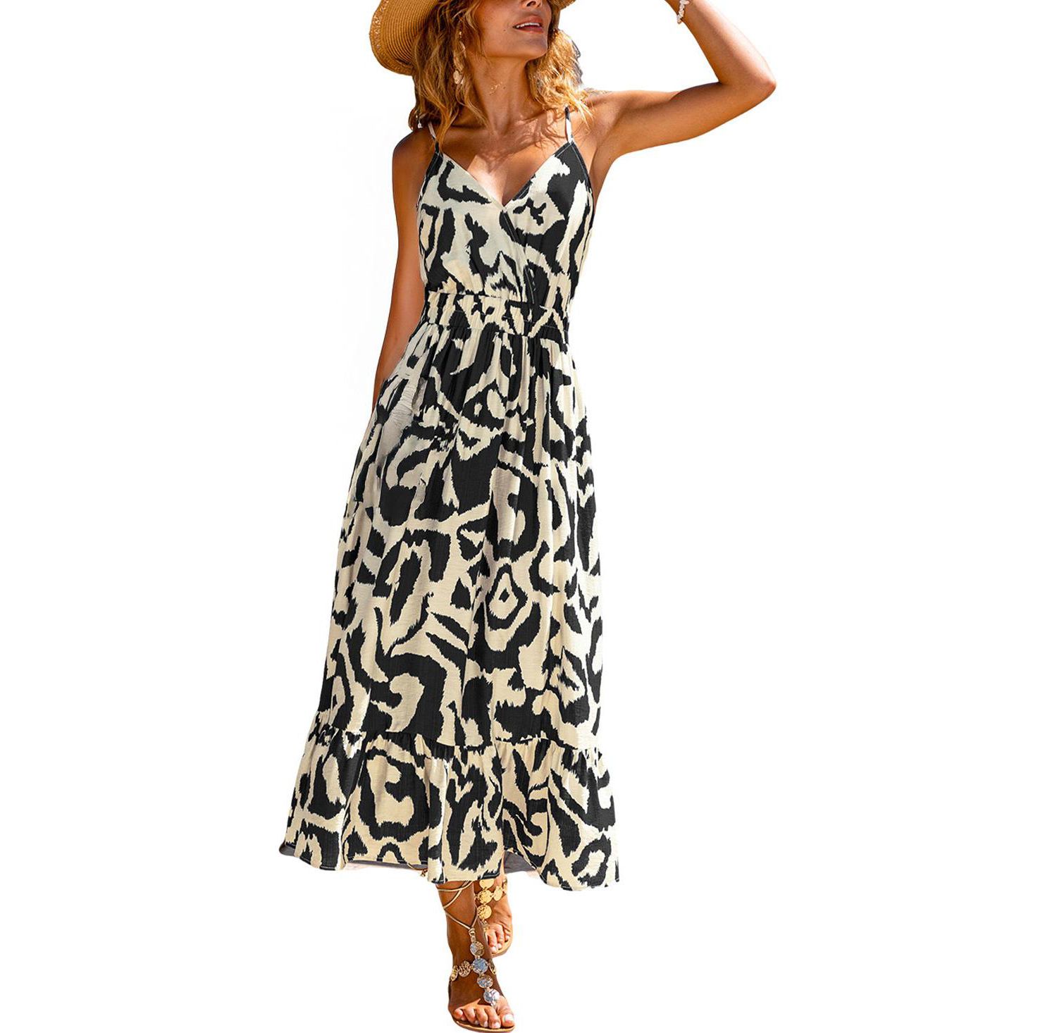 Women's V-Neck Smocked Waist Sleeveless Dress