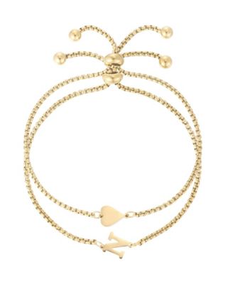 Tarnish Resistant Gold Sideways Heart and Initial Bracelets