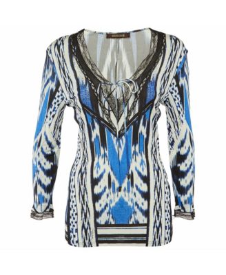 Women's Ikat Print Lace-Trim Jersey Top