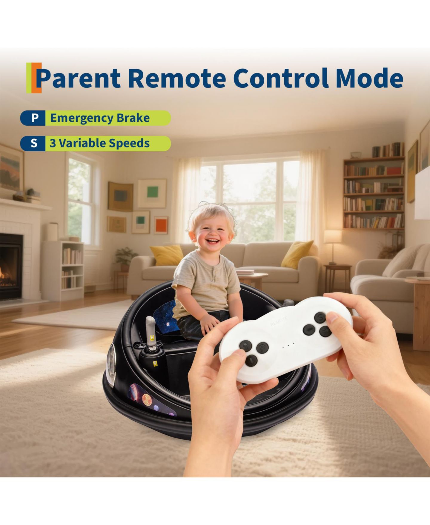 Детская игрушка homfan 26.4" x 26.4" x 15.7" 12V Battery-Powered Remote Control Electric Bumper Car, 1 Seat, Ages 3-6, цвет: Чёрный — фото 7