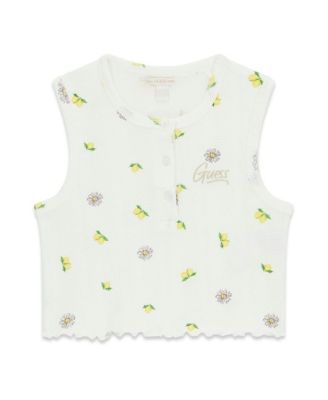 Girls' 7-16 Stretch Rib Lemon Print Top