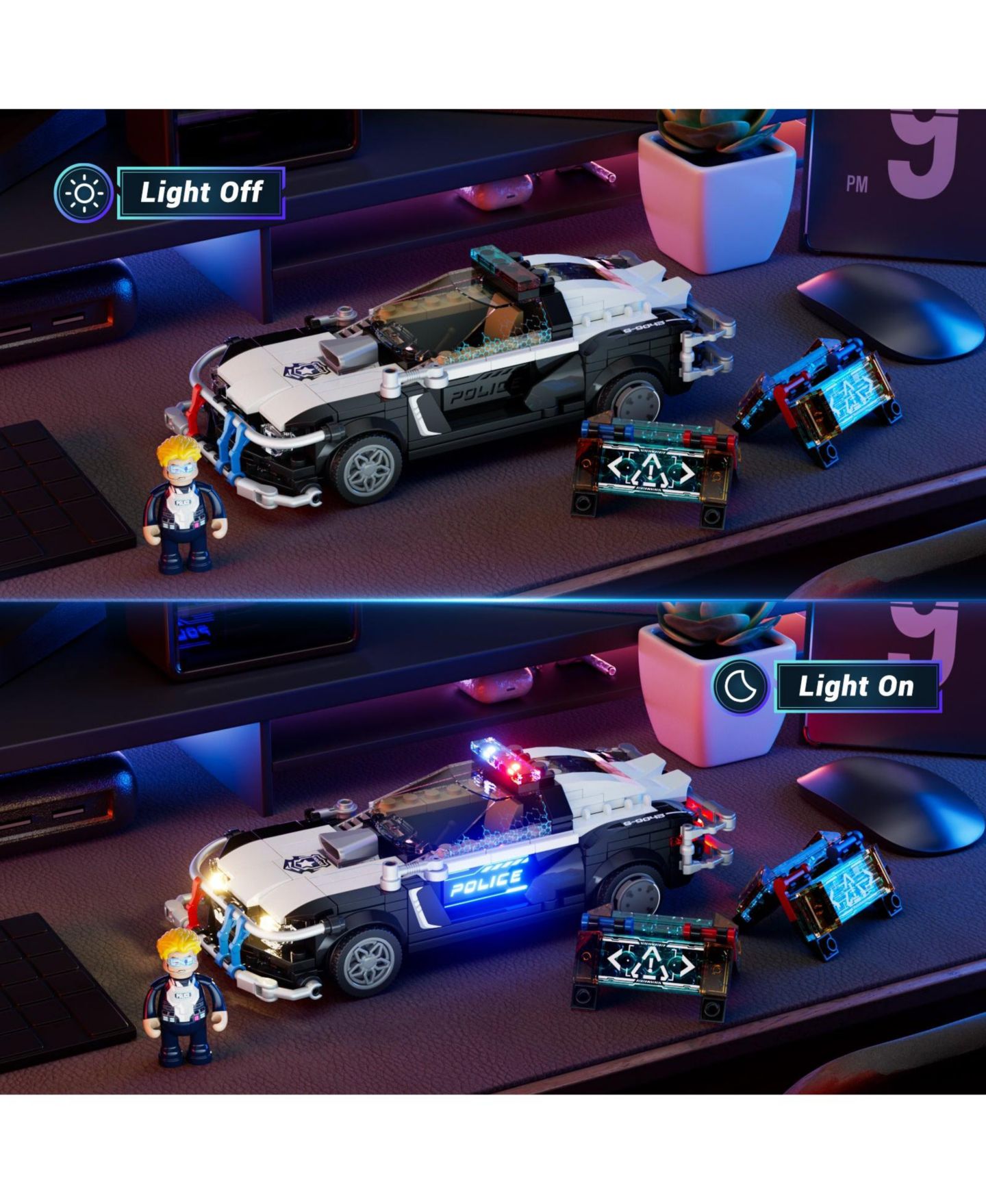 Детский конструктор Lumibricks Cyberpunk Police Patrol Car 372-Piece Lighted Building Set, Ages 8-10 — фото 7