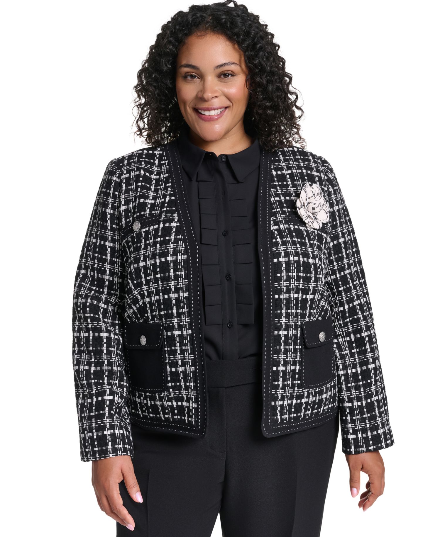 Plus Size Open-Front Woven Jacket