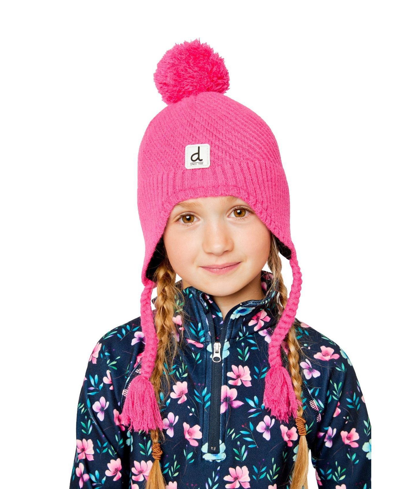 Шапка Deux par Deux Winter Peruvian Knit Hat with Pompom для девочек, цвет: Яркий розовый — фото 2