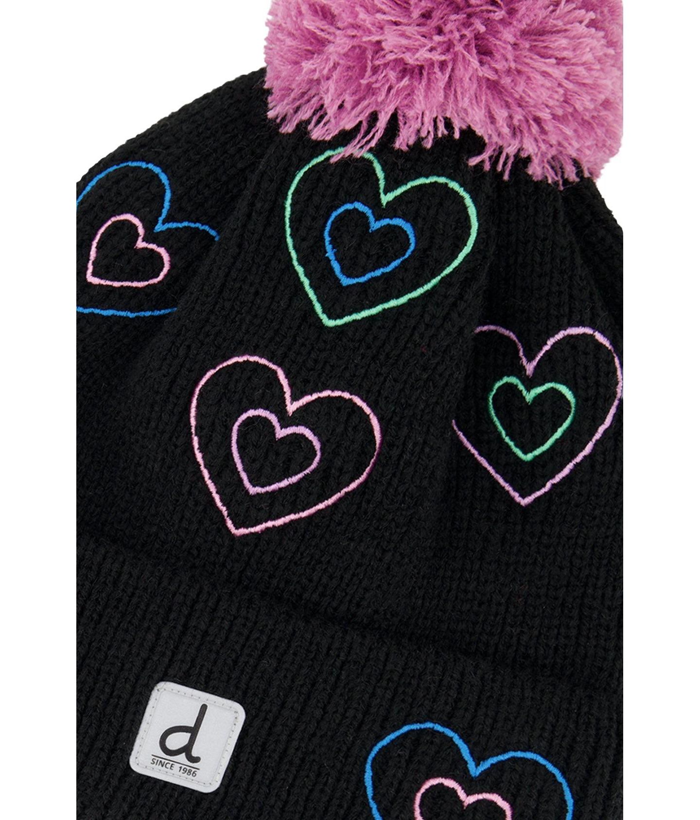 Шапка Deux par Deux Winter with Pompom Knit Hat для девочек, цвет: Чёрный / Лиловый — фото 4
