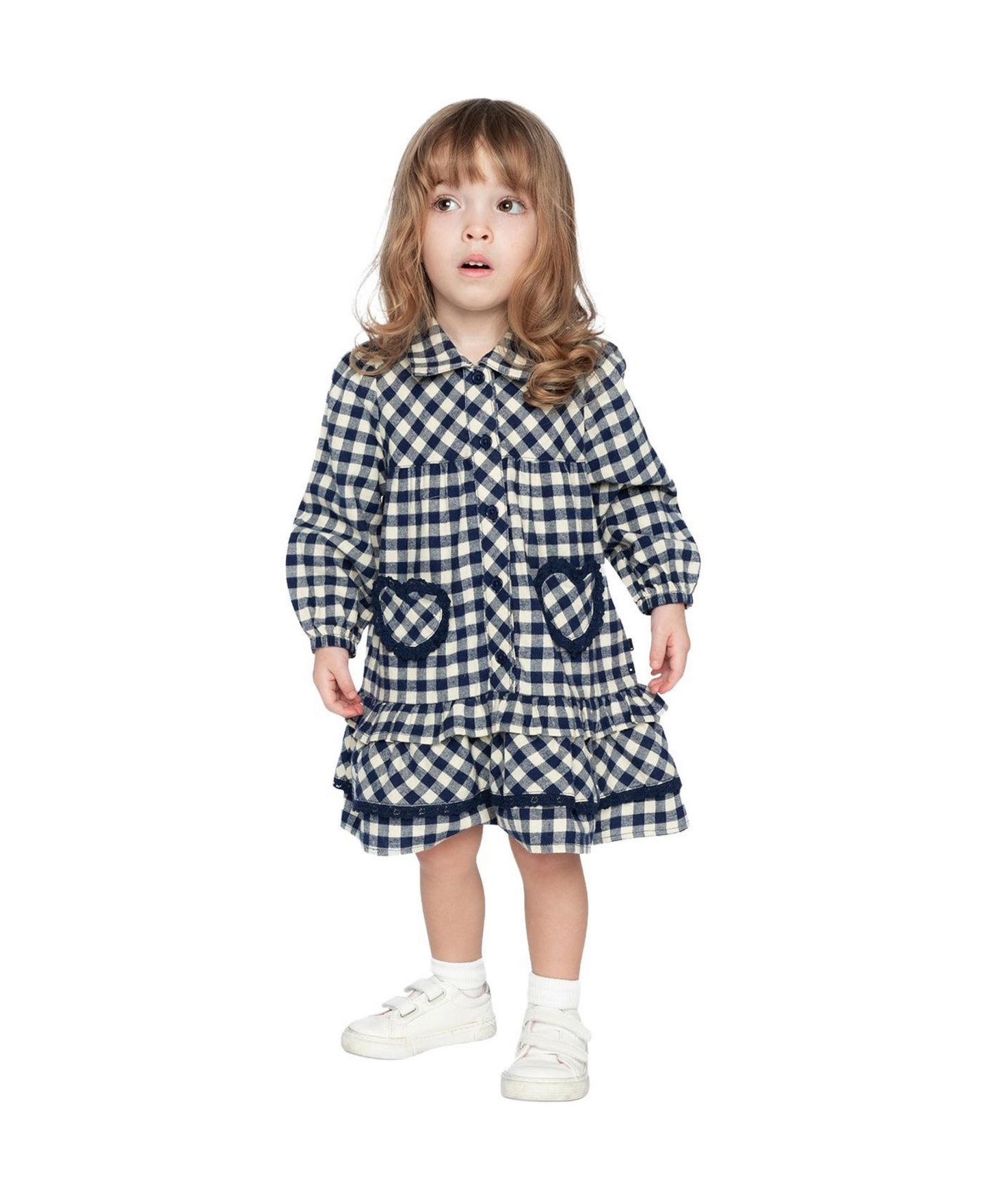 Платье Deux par Deux Shirt Dress with Frills для девочек, цвет: Синий / Белый — фото 6